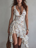 Adelaide - Retro Floral V-Neck Spaghetti Strap Mini Dress