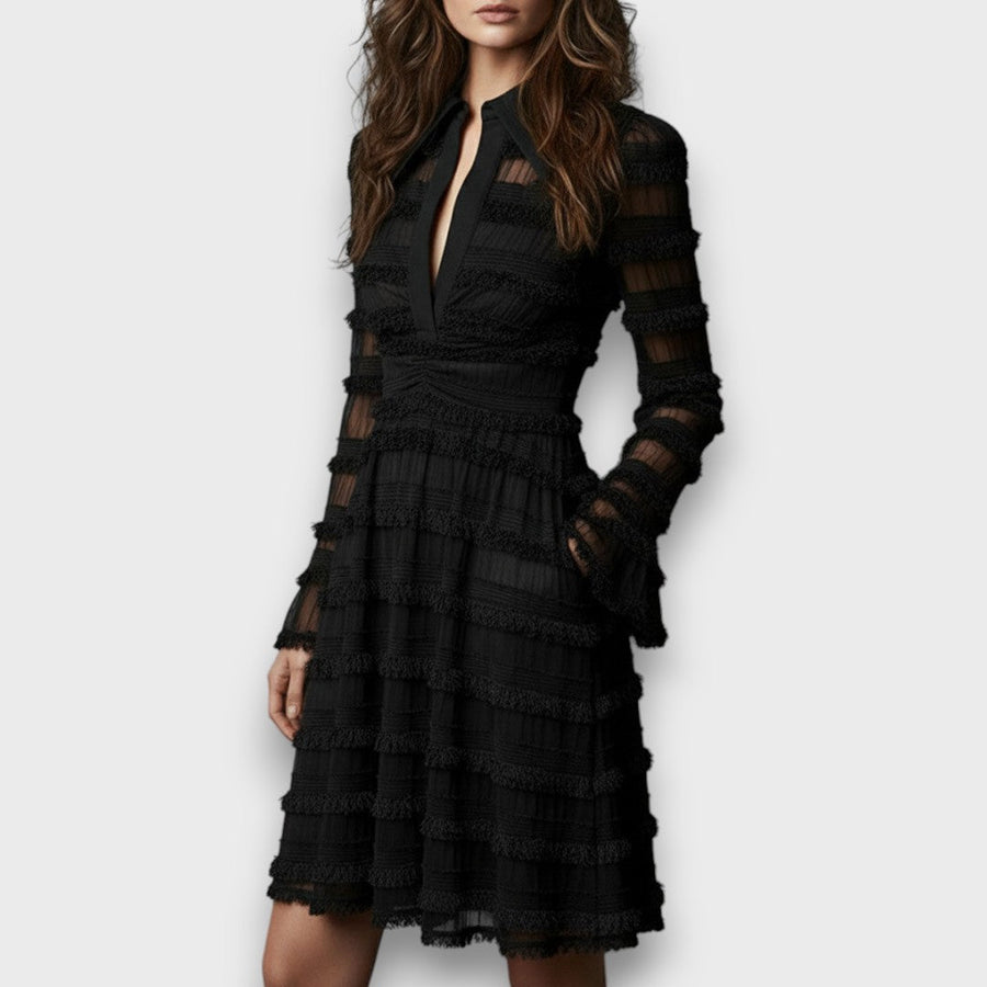 Tallulah – Midi Dress with Sheer Fringe