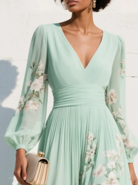 Orla - Light Green Chiffon Midi Dress