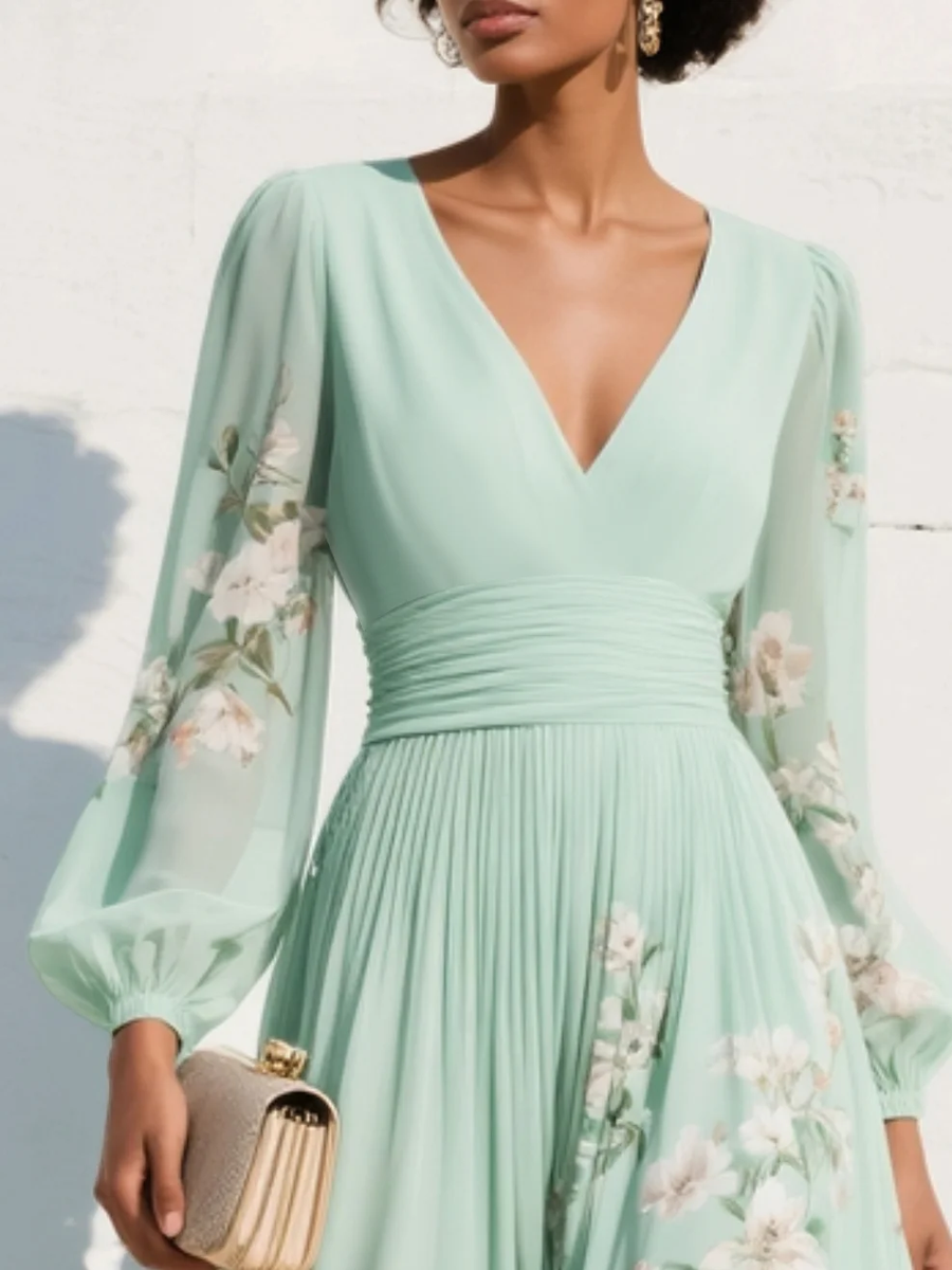 Orla - Light Green Chiffon Midi Dress