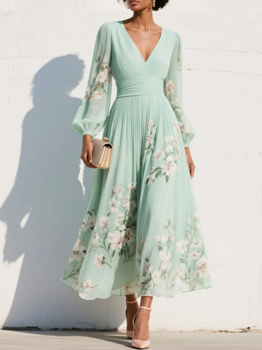 Orla - Light Green Chiffon Midi Dress