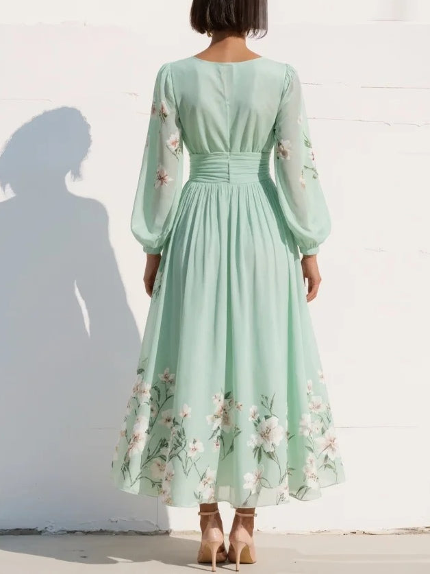 Orla - Light Green Chiffon Midi Dress