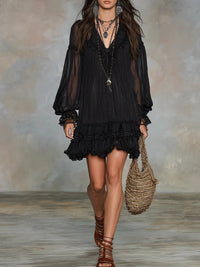 Tessy – Elegant Black Ruffle Mini Dress
