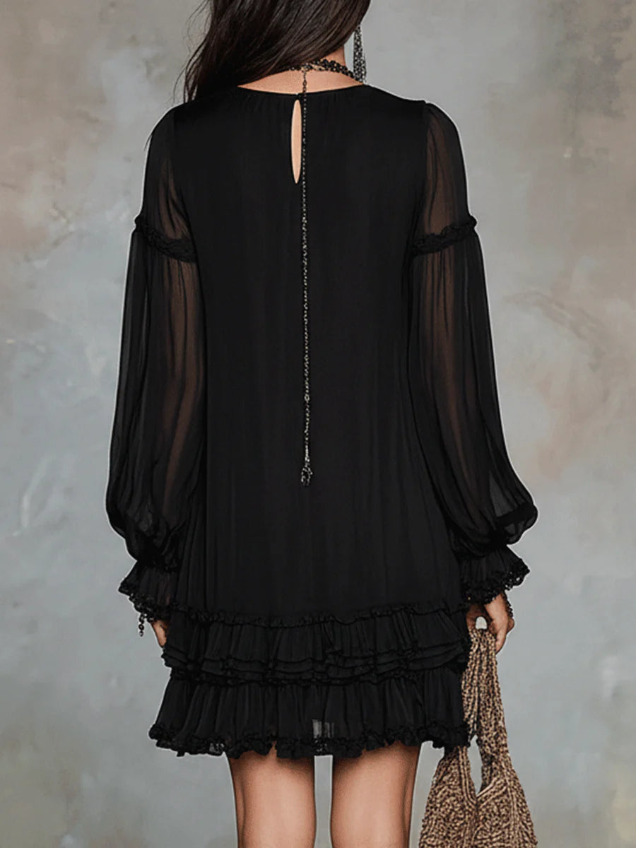 Tessy – Elegant Black Ruffle Mini Dress