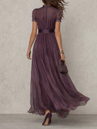 Philippa - Purple Keyhole Neckline Chiffon Lace Trim Maxi Dress