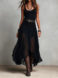 Evie - Black Sleeveless Tank Top With Tulle Skirt Maxi Dress with Belt