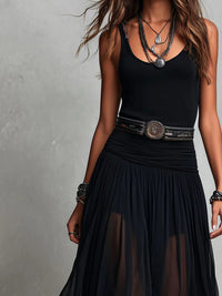 Evie - Black Sleeveless Tank Top With Tulle Skirt Maxi Dress with Belt