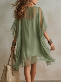 Imani - Green Chiffon V-neck Layered Flowy Mini Dress