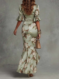 Gracie - Flowy Floral Satin Midi Dress