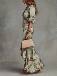 Gracie - Flowy Floral Satin Midi Dress