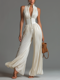Estelle - White Chiffon Wide-Leg Jumpsuit