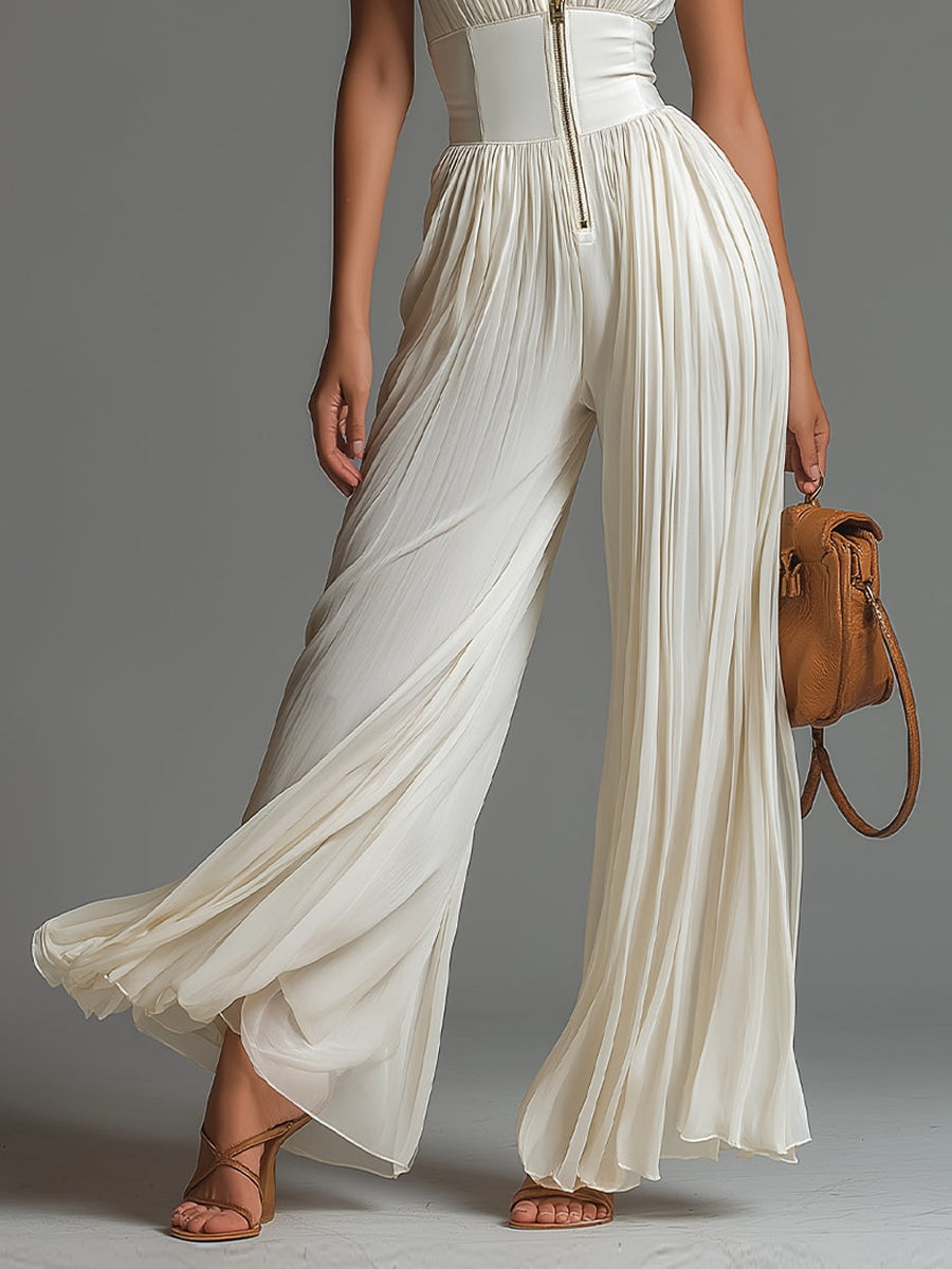 Dorothy - White Wide-leg Chiffon Jumpsuit