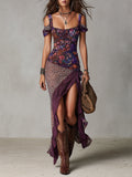 Hazel - Purple Urban Nomadic Leopard Print Floral High-slit Maxi Dress