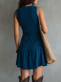 Gisela - Bohemian Indigo V-Neck Button-Down Sleeveless Mini Dress