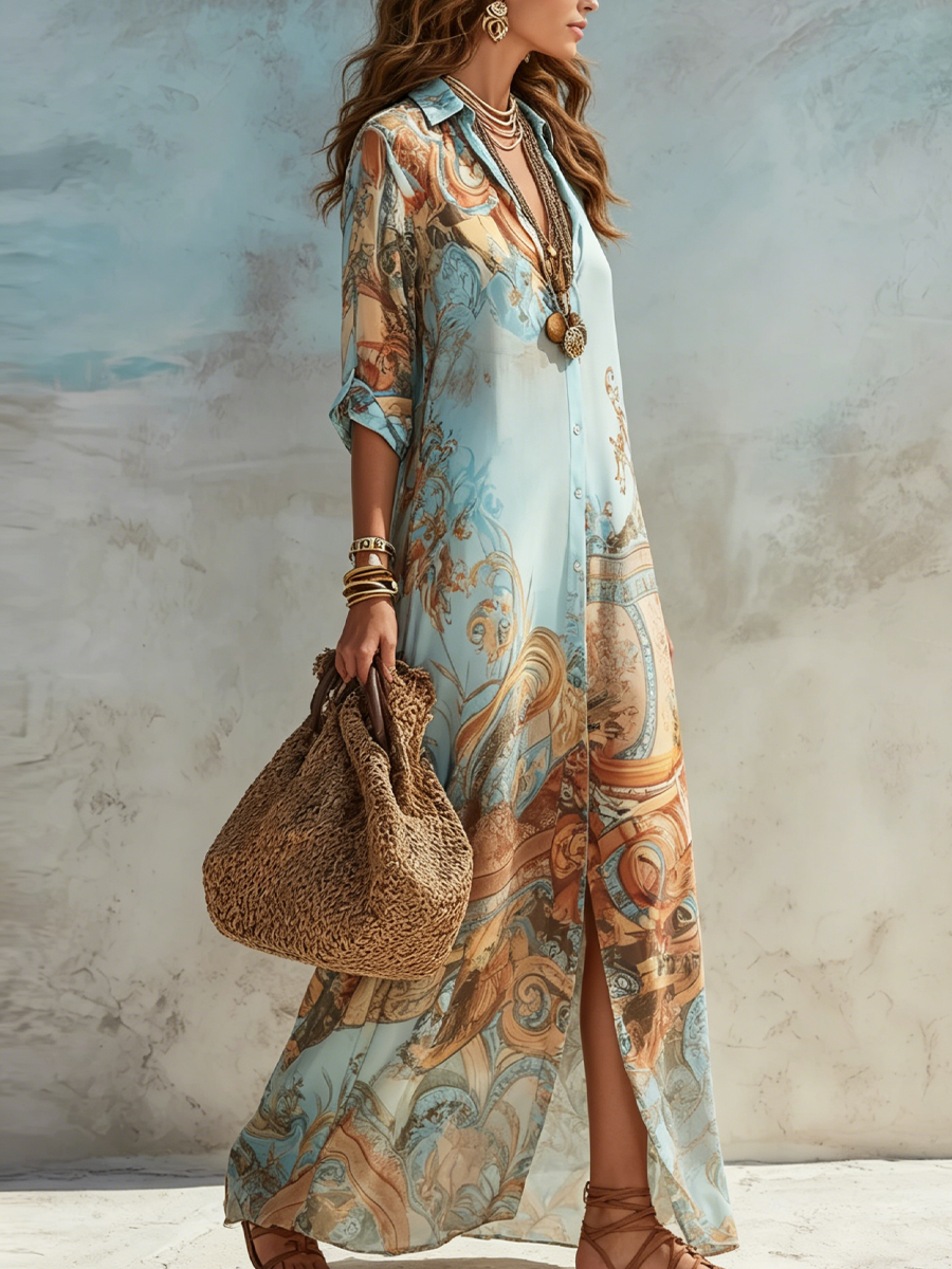 Marina - Flowing Mediterranean Shirt Dress