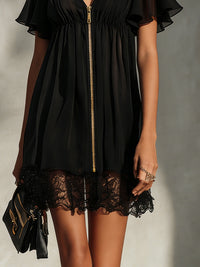 Anneliese – Black Mini Dress with Gold Zip