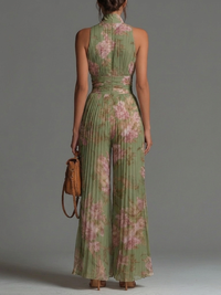 Ffion - Green Wide-leg Chiffon Jumpsuit