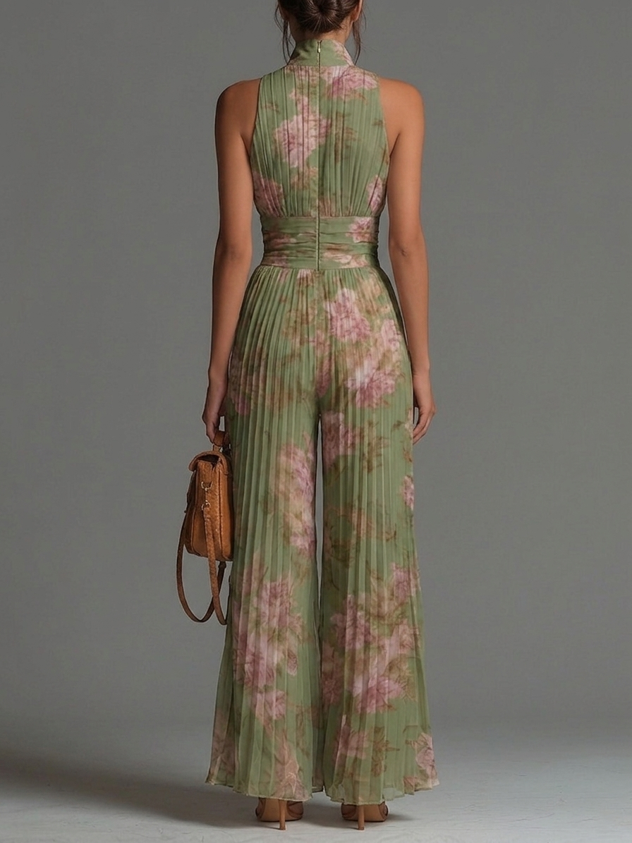 Ffion - Green Wide-leg Chiffon Jumpsuit