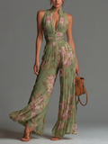 Ffion - Green Wide-leg Chiffon Jumpsuit