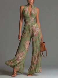 Ffion - Green Wide-leg Chiffon Jumpsuit