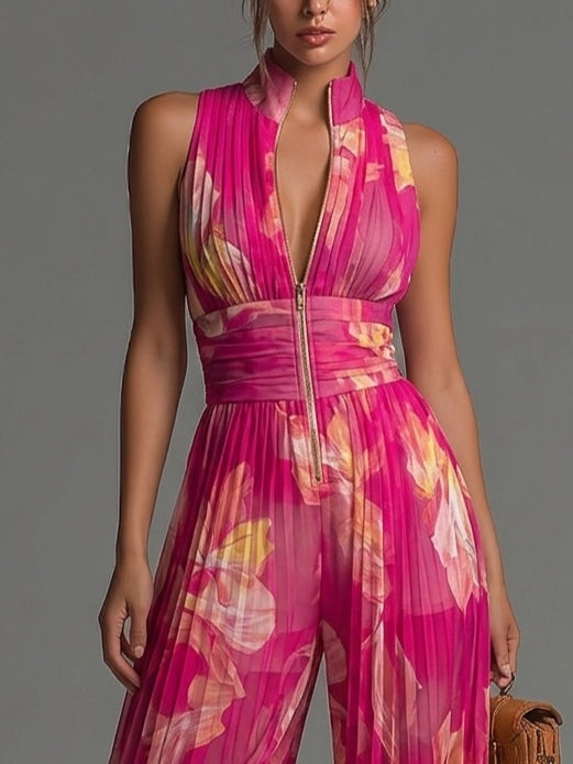 Deanna - Fuchsia Wide-leg Chiffon Jumpsuit