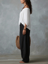 Edith - White Off-the-shoulder Top And Loose-fitting Lantern Pants Set