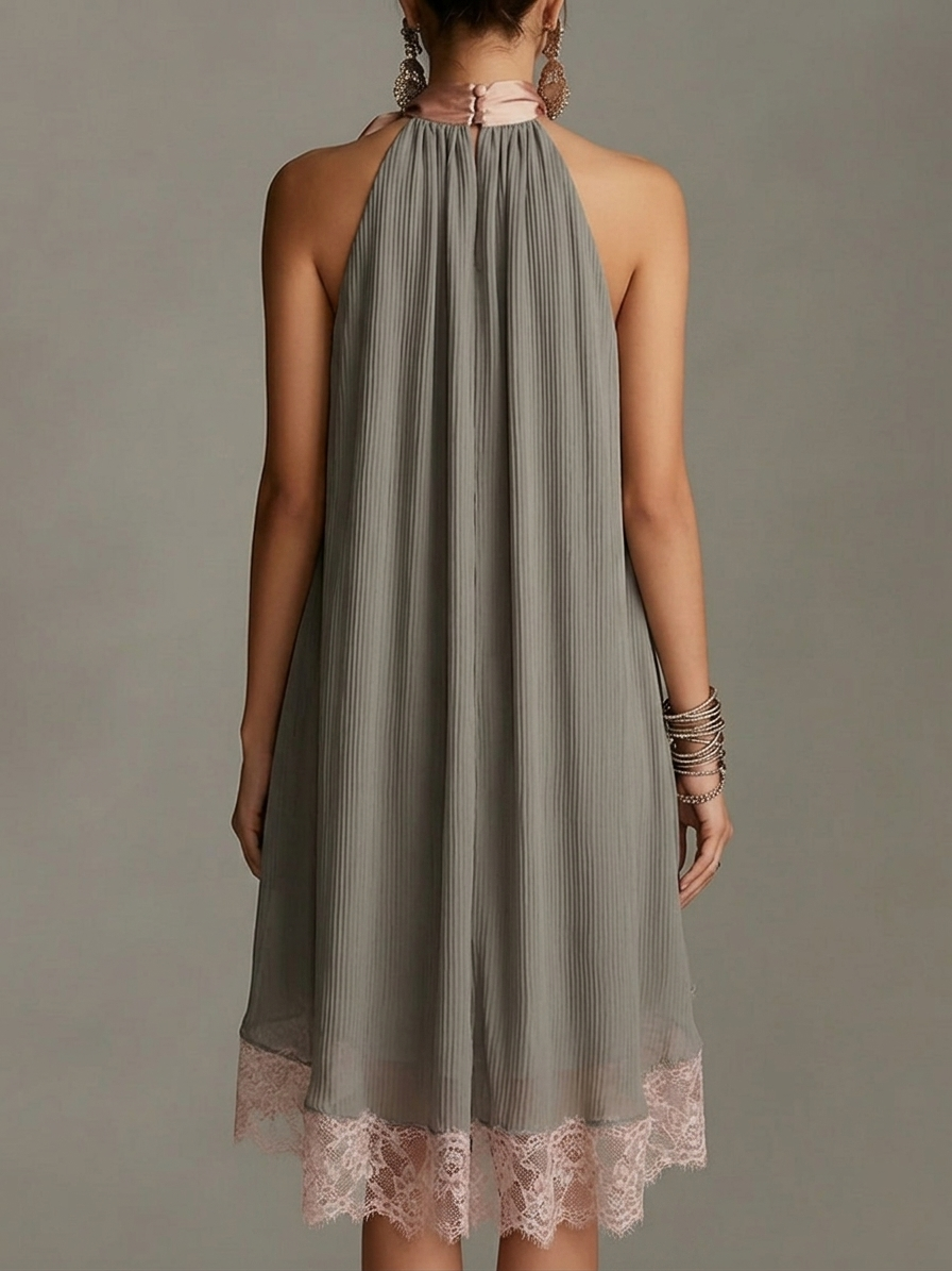 Siobhan - Satin Halter Mini Dress with Lace