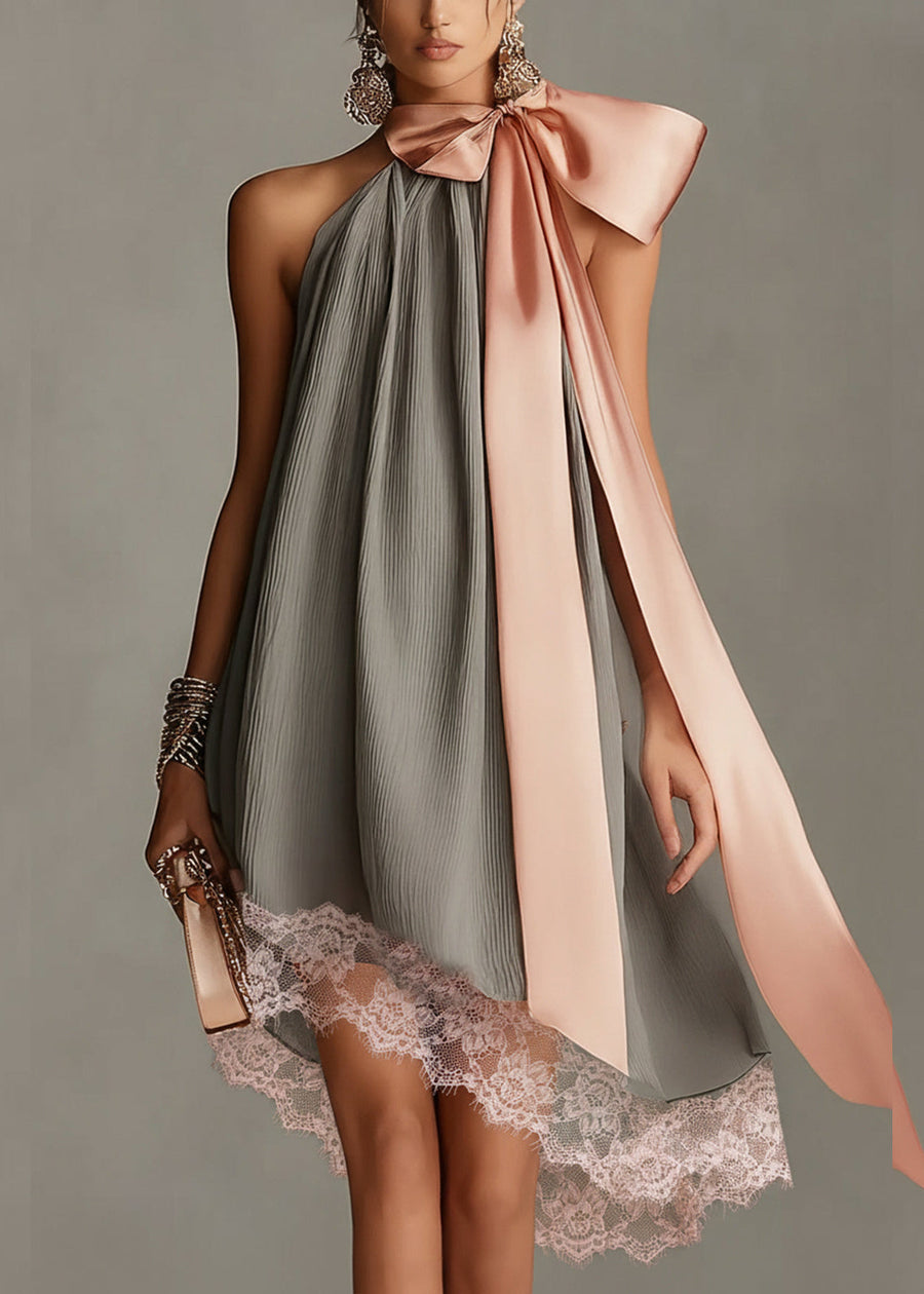 Siobhan - Satin Halter Mini Dress with Lace