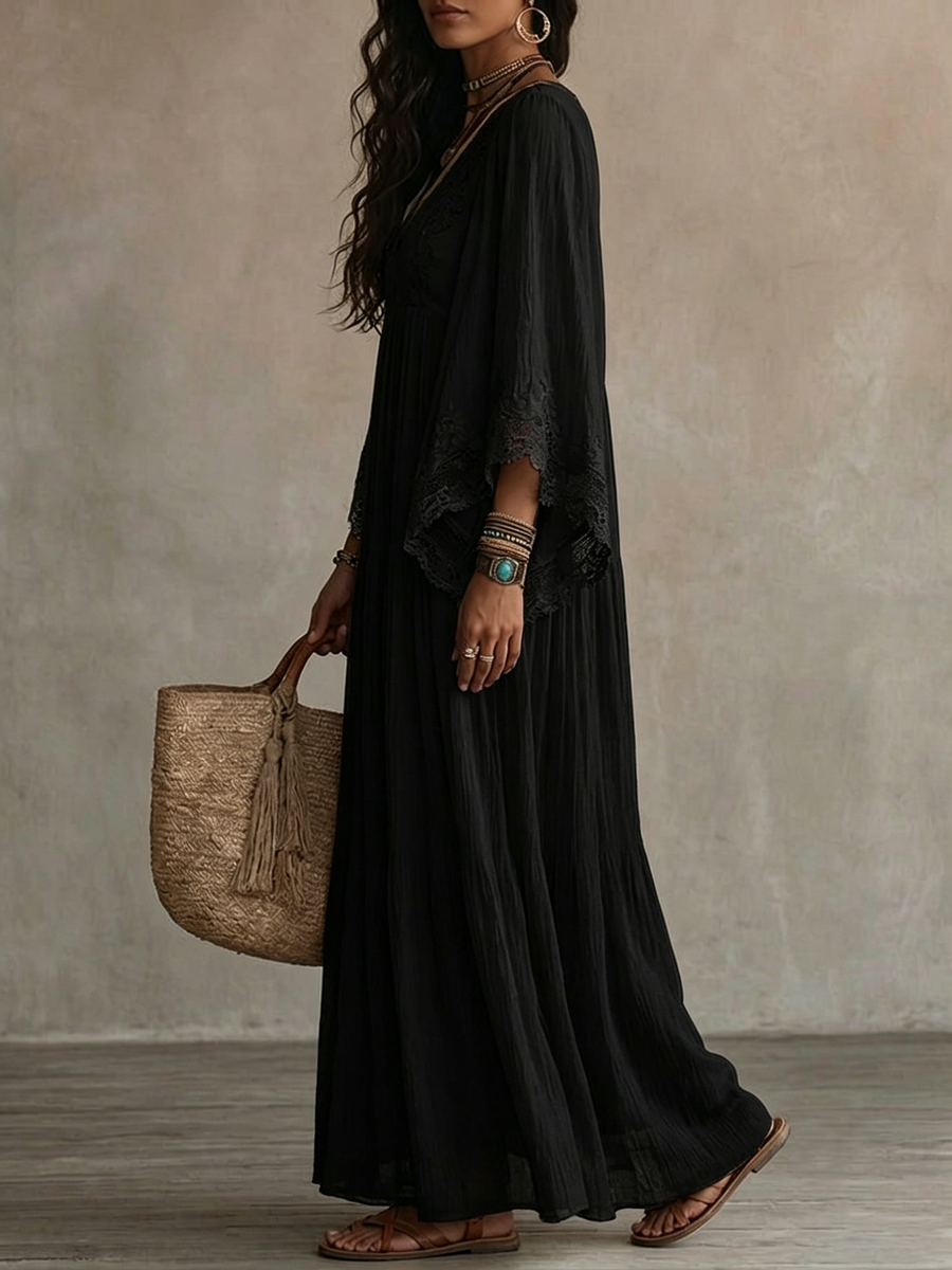 Ariana – Boho Maxi Dress with Batwing Sleeves