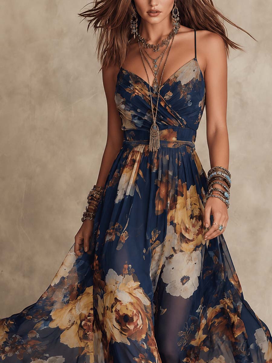 Hollie - Floral Maxi Dress with Straps