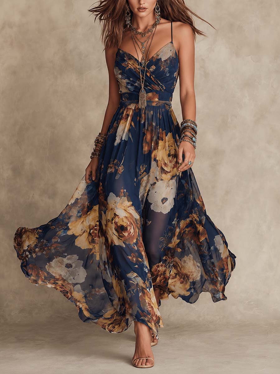 Hollie - Floral Maxi Dress with Straps