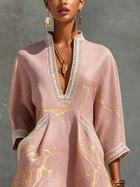 Emmeline – Rose Gold Crochet Lace V-Neck Mini Dress