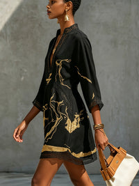 Hollie - Marble Print Mini Dress with Crochet Lace