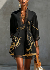 Hollie - Marble Print Mini Dress with Crochet Lace