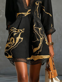 Hollie - Marble Print Mini Dress with Crochet Lace
