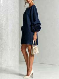 Cecily – White Mini Dress with Floral Buttons and Statement Sleeves