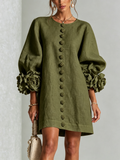 Colette – Olive Floral Button-Down Mini Dress with Statement Floral Sleeves
