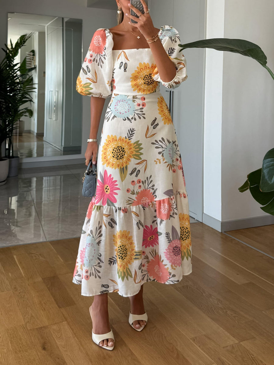 Eveline - Romantic Floral Midi Dress