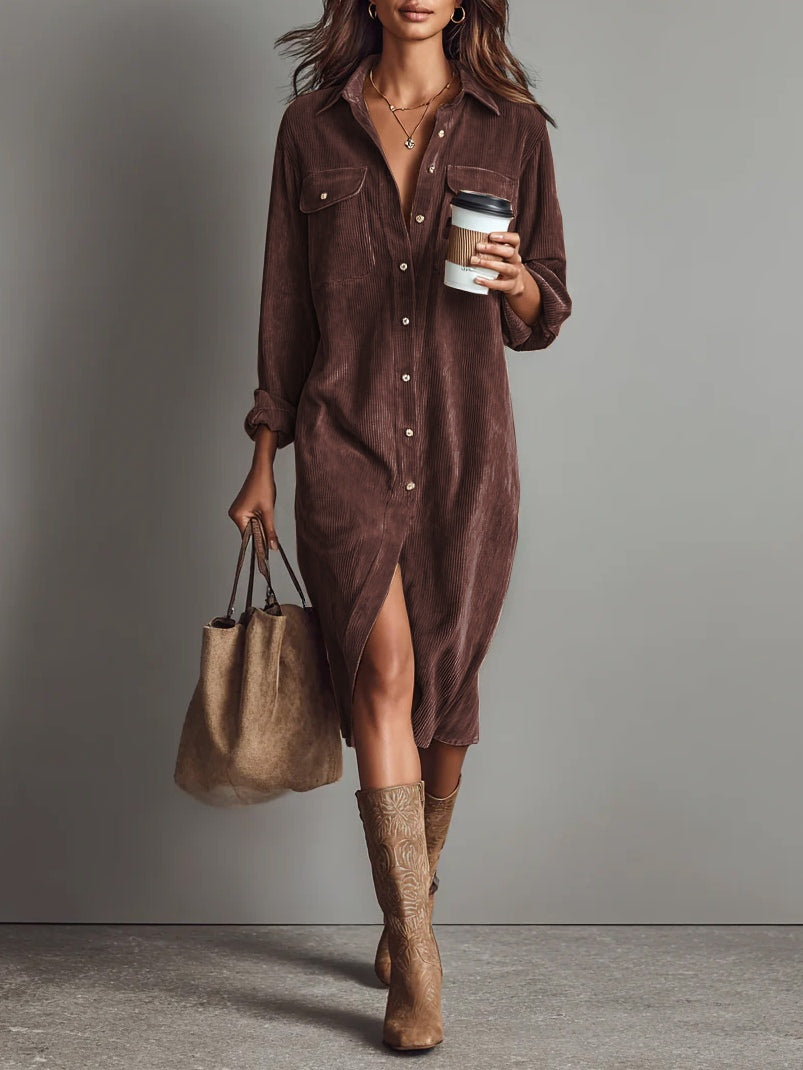Elowen - Loose Corduroy Midi Dress