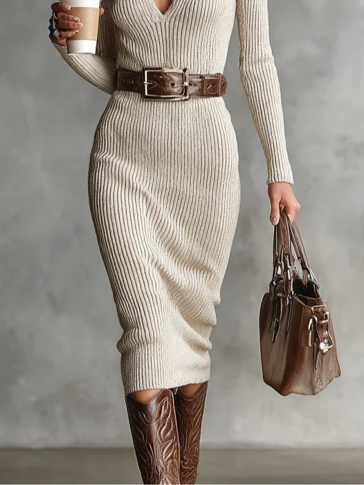 Diana - Knitted Midi Dress with Belt