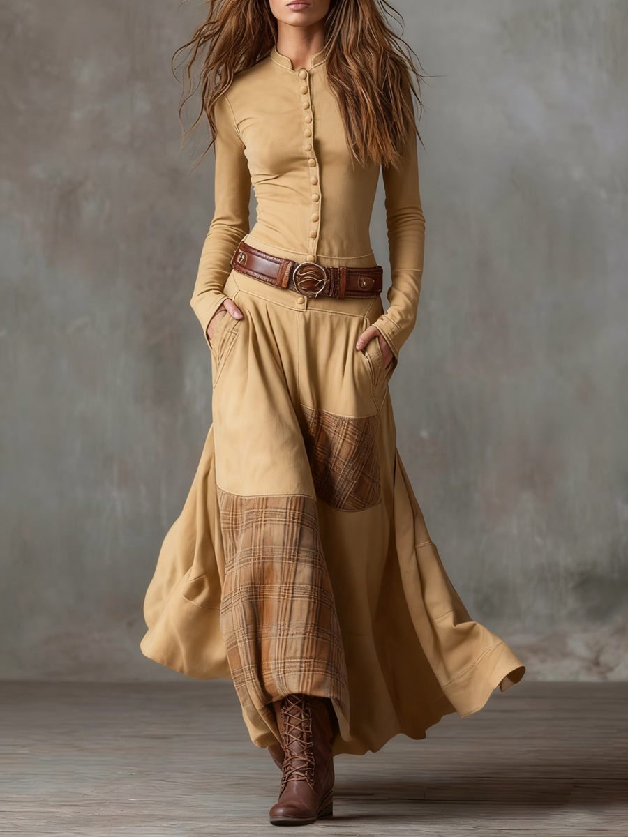 Keeva - Navy Suede Maxi Dress with Belt