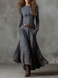 Keeva - Navy Suede Maxi Dress with Belt