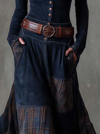 Keeva - Navy Suede Maxi Dress with Belt