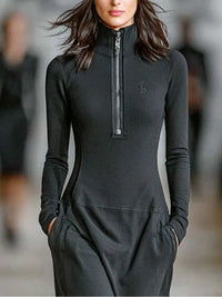 Winslow - Black Turtleneck Zip-up Maxi Dress