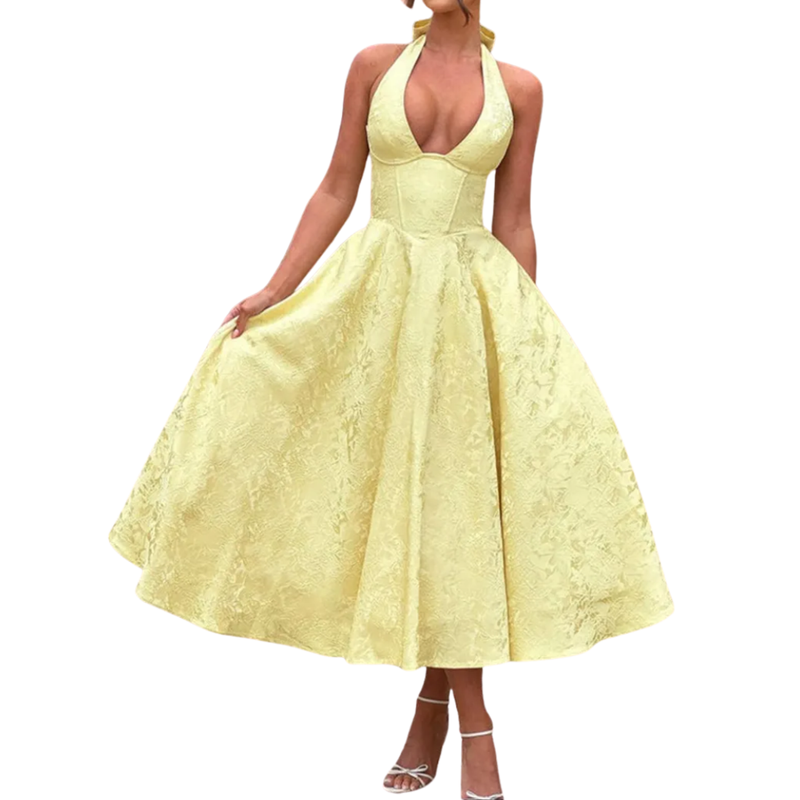Camille - Embroidered Halter Evening Dress
