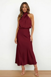 Faith | Womens Chic Halter Evening Dress Burgundy Red