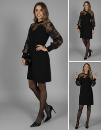 Keira - Elegant Black Dress with Tulle Sleeves