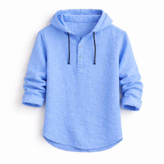 Hamish - Dante Linen Hooded Shirt – Blue