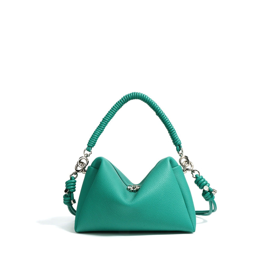 Leather Shoulder Bag with Braided Handle - Mireya