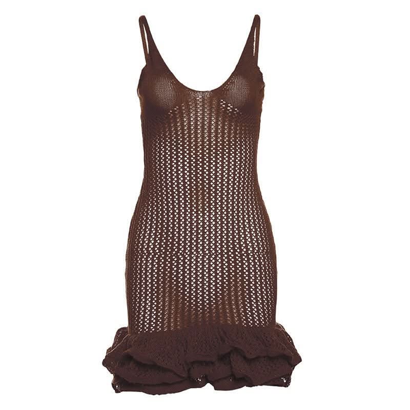 DIANA | CROCHET RUFFLE MINI DRESS Brown